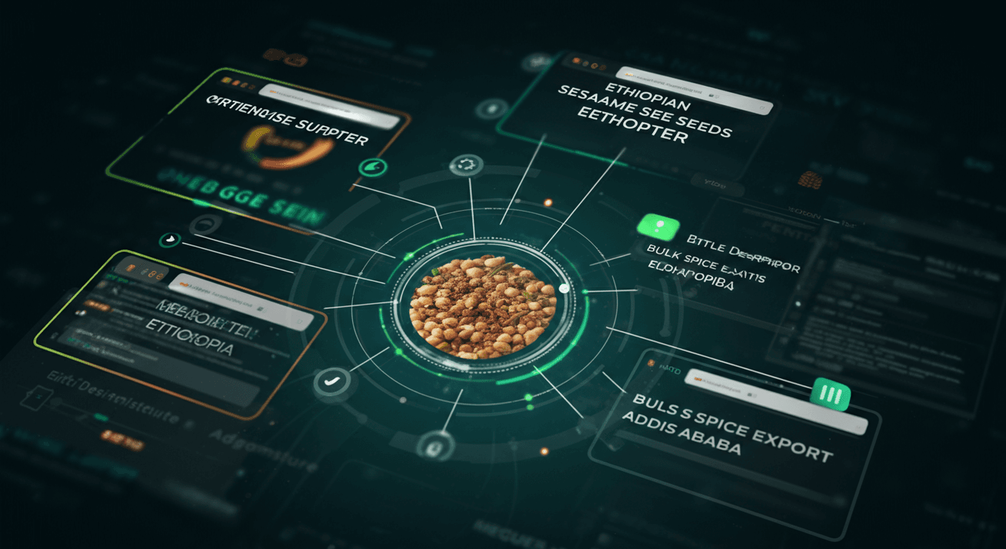 Keyword research map and on-page SEO optimization framework targeting international agricultural buyer search terms for Hirut Export